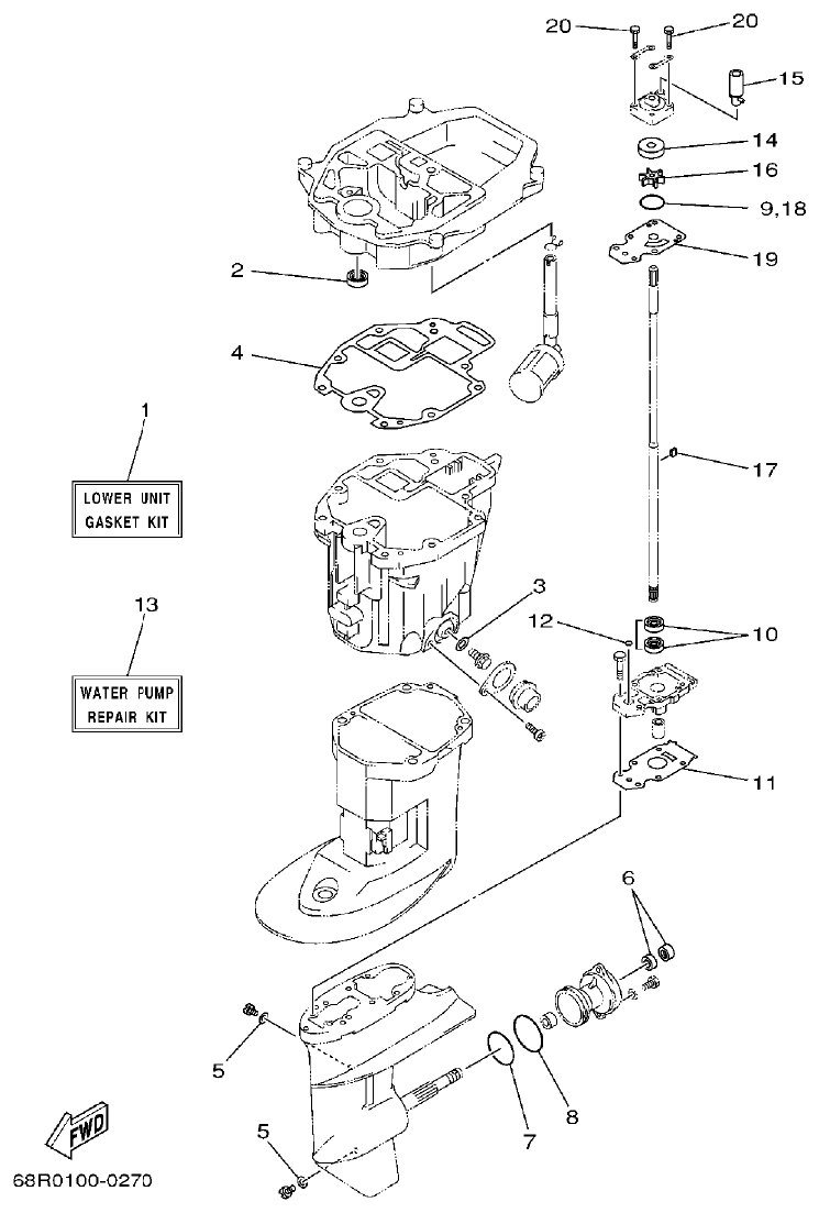 Yamaha F6A, F6B, F8C REPAIR KIT 3 parts diagram